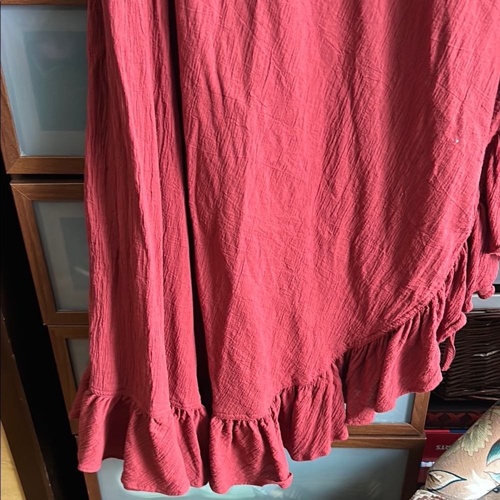 J. Crew Red Maxi Wrap Skirt with Asymmetrical Ruffles size medium - Picture 3 of 4